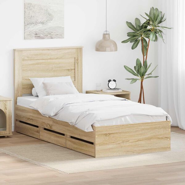 vidaXL Bed Frame with Drawer Sonoma Oak 90 x 190 cm Engineer Wood