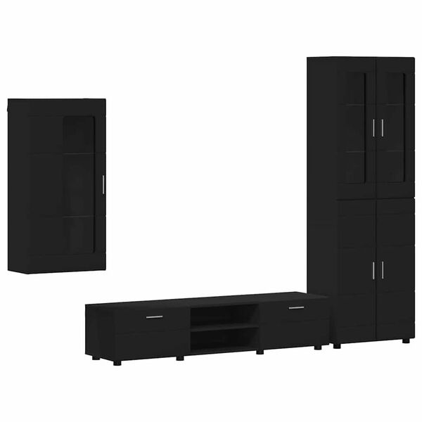 vidaXL TV Cabinet Set with Drawer FLORIN Black Engineered Wood