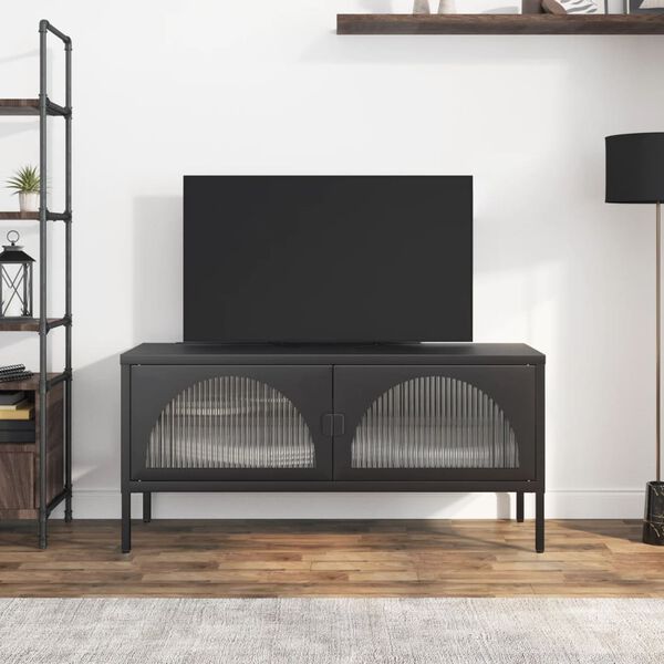 vidaXL TV Cabinet Black 105x35x50 cm Glass and Steel