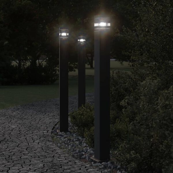 vidaXL Outdoor Floor Lamps with Sensors 3pcs Black 110 cm Aluminium