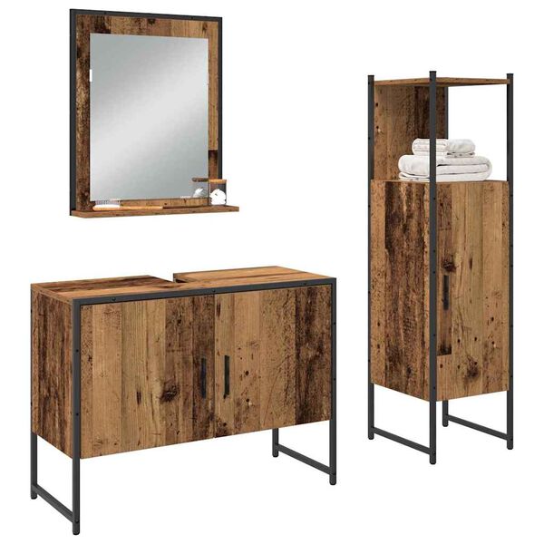 vidaXL Bathroom Furniture Set with Shelf 3 pcs Brown Engineered wood