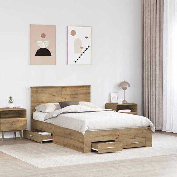 vidaXL Bed Frame with Drawer Artisan Oak 120 x 190 cm Engineered Wood