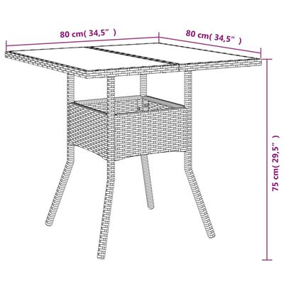 vidaXL Garden Table with Glass Top Beige 80x80x75 cm Poly Rattan