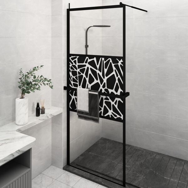 vidaXL Walk-in Shower Wall with Shelf Black 80x195cm ESG Glass&Aluminium