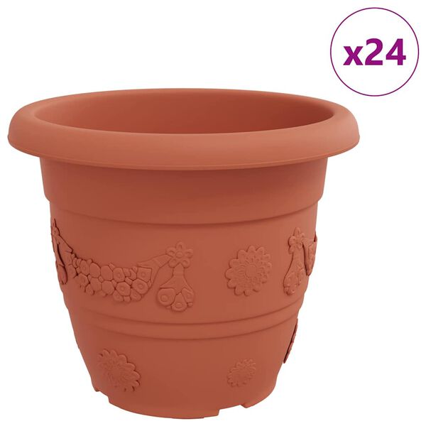 vidaXL Round Flower Pot 24 pcs Brick Red &Oslash; 34 x 28 cm Plastic