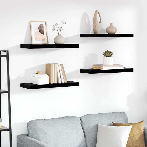 vidaXL Floating Wall Shelves 4 pcs High Gloss Black 60x23.5x3.8 cm MDF