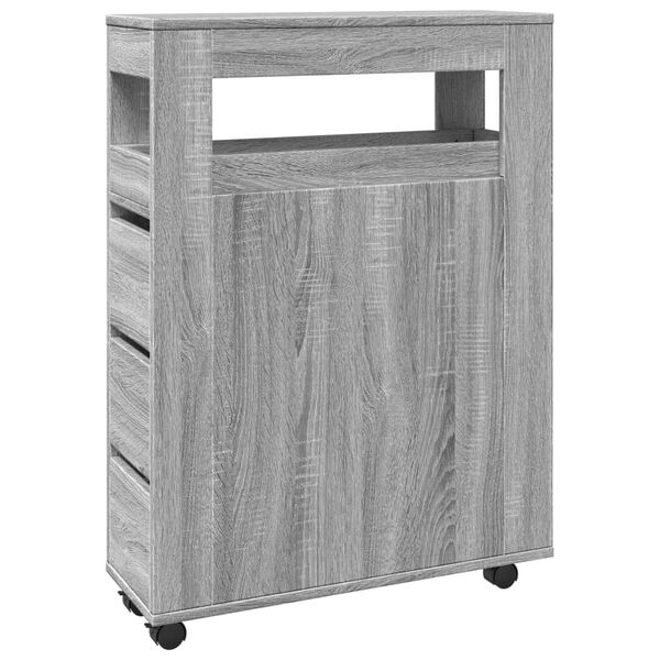 vidaXL Narrow Bathroom Cabinet with Wheels Grey Sonoma Engineered Wood