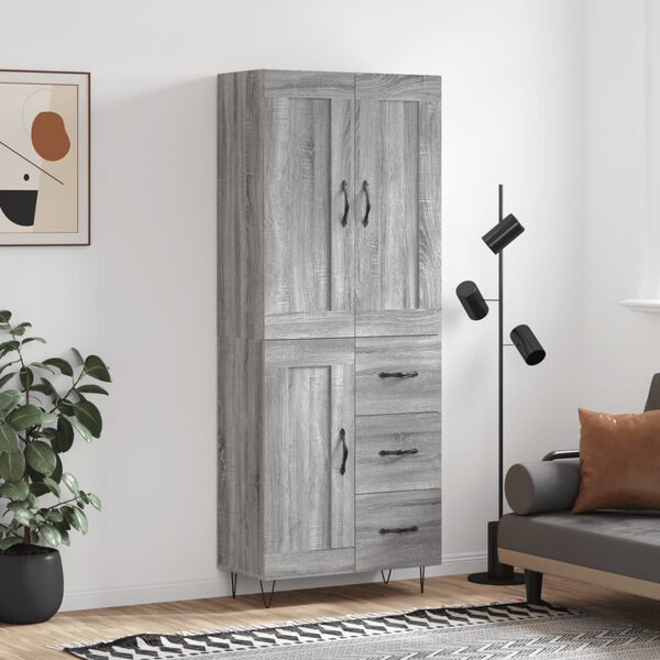 vidaXL Highboard Grey Sonoma 69.5x34x180 cm Engineered Wood