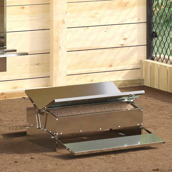 vidaXL Chicken Treadle Feeder Silver 75 x 53 x 20.5 cm