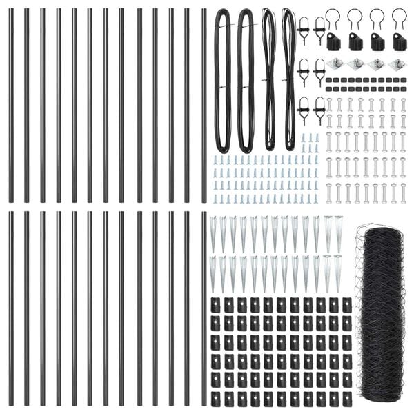 vidaXL Fence Post Grey 50 x 0.5 m (50 mm mesh) Steel and PVC
