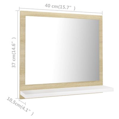 vidaXL Bathroom Mirror White and Sonoma Oak 40x10.5x37 cm Engineered Wood