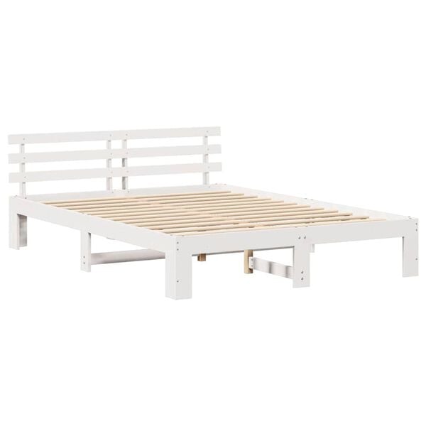 vidaXL Bed Frame with Headboard White 140 x 200 cm Solid Pine Wood