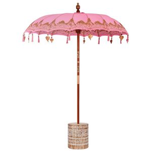 vidaXL Balinese Parasol Pink 180-190 cm Cotton and solid wood