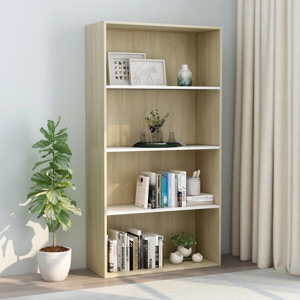 vidaXL 4-Tier Book Cabinet White and Sonoma Oak 80x30x151.5 cm Engineered Wood