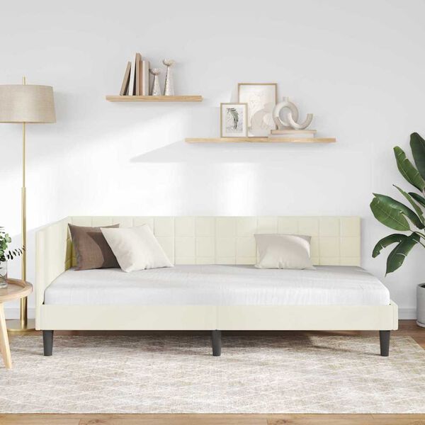 vidaXL Corner Bed Frame with Headboard Cream 90 cm x 200 cm Velvet