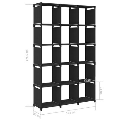 vidaXL 15-Cube Display Shelf Black 103x30x175.5 cm Fabric