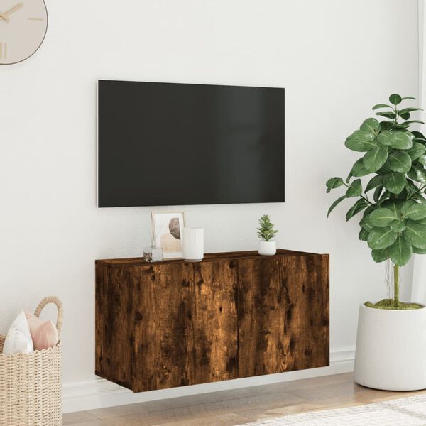 vidaXL TV Cabinet Wall-mounted Smoked Oak 80x30x41 cm