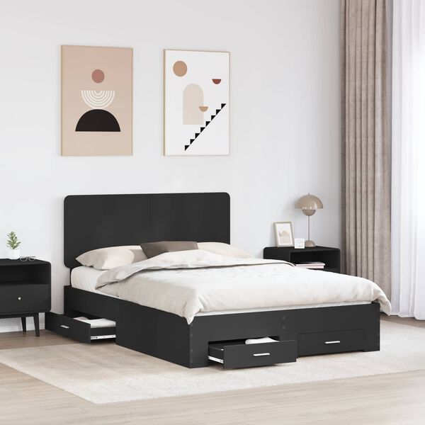 vidaXL Bed Frame with Headboard Black 140 x 190 cm Engineered Wood