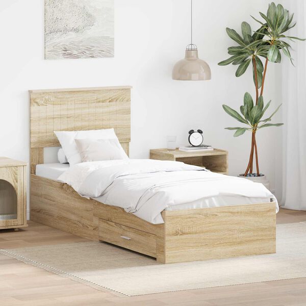 vidaXL Bed Frame Sonoma Oak and Silver 75 x 190 cm Engineered Wood
