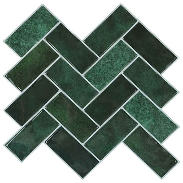 vidaXL Herringbone Tile 10 pcs Dark Green 30 x 30 cm