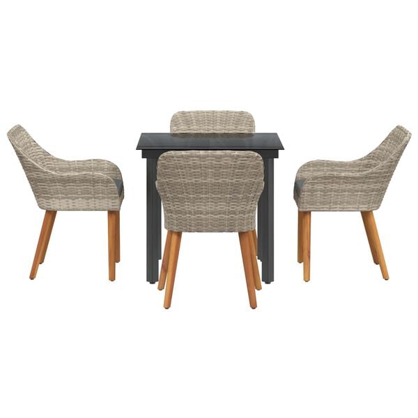 vidaXL Garden Dining Set with Cushion 5 pcs Light Grey Poly Rattan