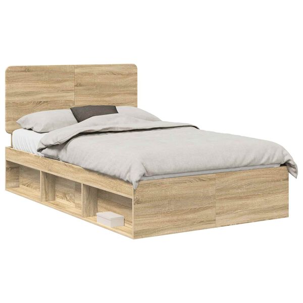 vidaXL Bed Frame with Headboard Sonoma 120 x 190 cm Solid Pine Wood
