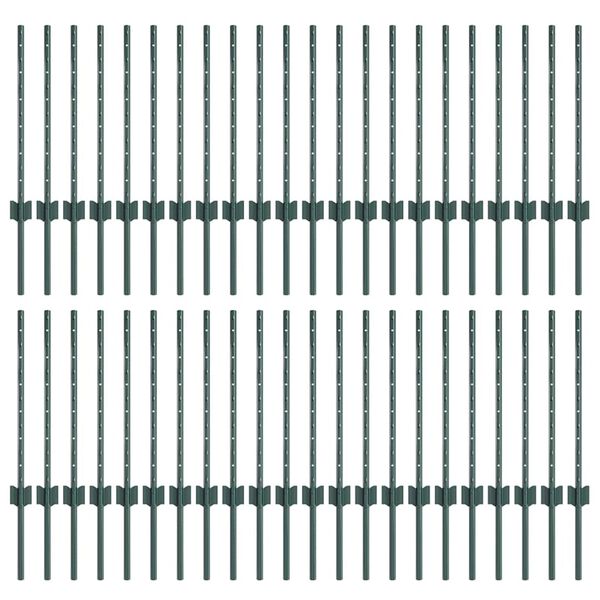 vidaXL Fence Posts Height Adjustable Manual 44 pcs Green 100 cm Steel