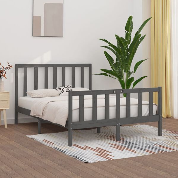 vidaXL Bed Frame without Mattress Grey 150x200 cm King Size Solid Wood