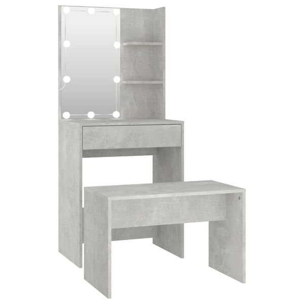 vidaXL Dressing Table Set with LED Concrete Grey Engineered Wood