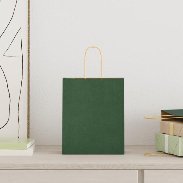 vidaXL Paper Bags 50 pcs with Handles Green 18x8x22 cm