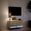 vidaXL TV Wall Cabinet with LED Lights Sonoma Oak 80x31x35 cm