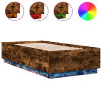 vidaXL Bed Frame with LED Lights Smoked Oak 75x190 cm Small Single Engineered Wood