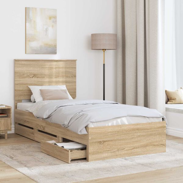 vidaXL Bed Frame with Headboard Sonoma Oak 90 x 200 cm Engineer Wood