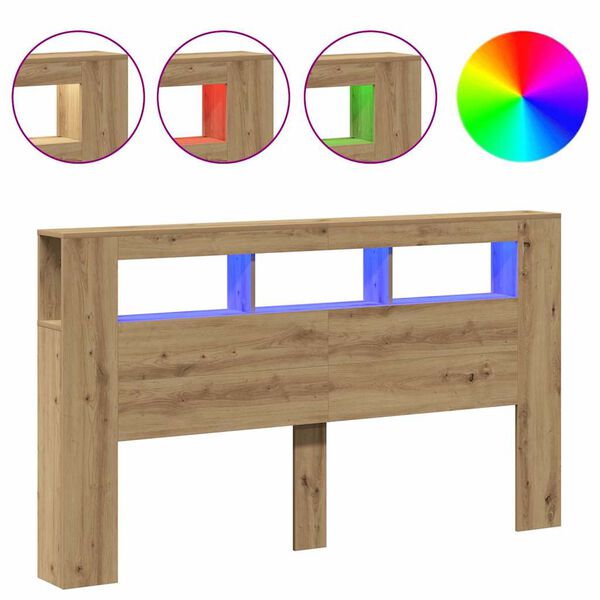 vidaXL LED Headboard Artisan Oak 180x18.5x103.5 cm Engineered Wood