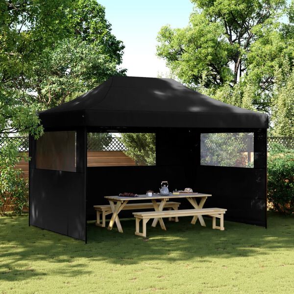 vidaXL Foldable Party Tent Pop-Up with 3 Sidewalls Black