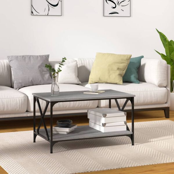 vidaXL Coffee Table Grey Sonoma 80x50x45 cm Engineered Wood and Iron