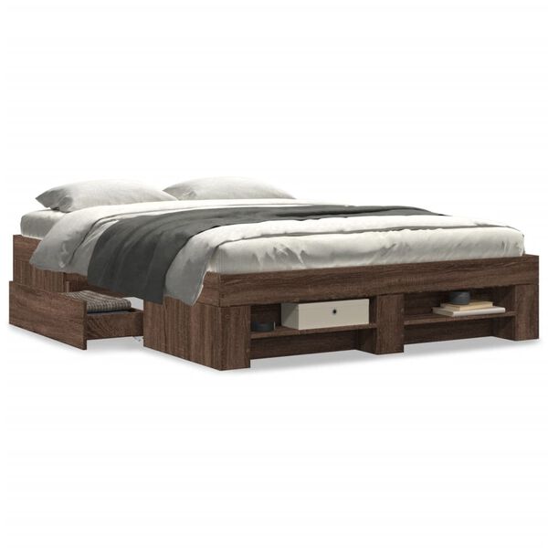 vidaXL Bed Frame without Mattress Brown Oak 120x200 cm Engineered Wood