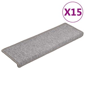vidaXL Stair Mats 15 pcs 65x21x4 cm Light Grey Rectangular Edge