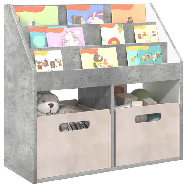 vidaXL Kids Bookshelf with Storage Concrete Grey 72.5 x 29.5 x 69 cm