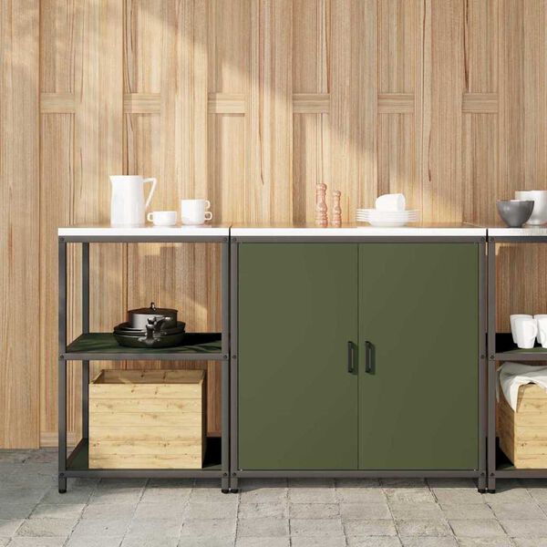 vidaXL Kitchen Storage Set with Shelf 2 pcs Olive Green Steel