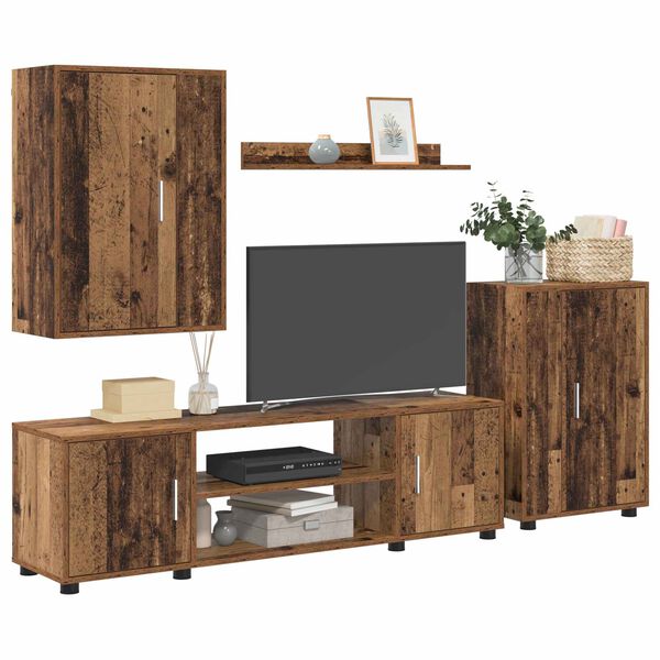 vidaXL TV Cabinet Set Wall-mounted 4 pcs Old Wood Engineered wood
