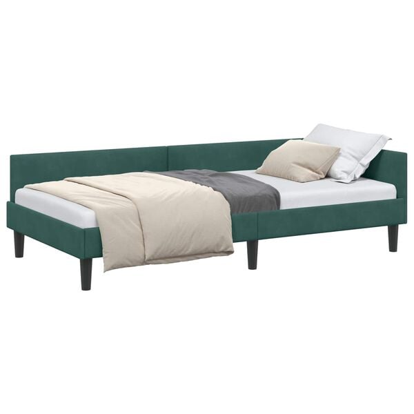 vidaXL Corner Bed Frame Dark Green 100 cm x 200 cm Velvet