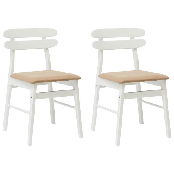vidaXL Dining Chair 2 pcs White and Brown Solid Rubber Wood