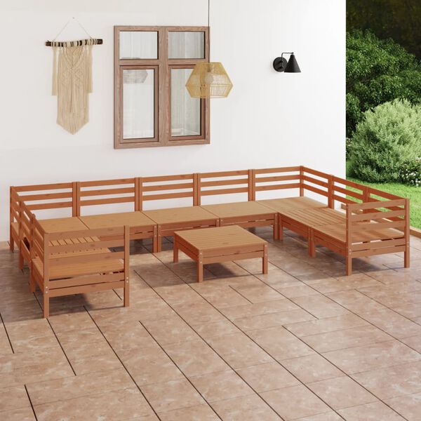 vidaXL 10 Piece Garden Lounge Set Honey Brown Solid Wood Pine
