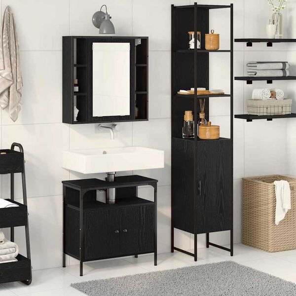 vidaXL Bathroom Furniture Set 3 pcs Black Oak Engineered Wood
