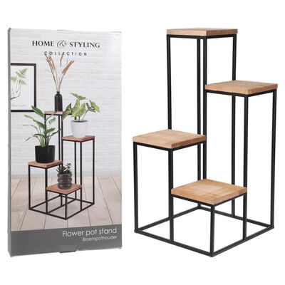 Home&Styling Plant Stand with 4 Shelves Natural and Black