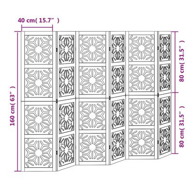 vidaXL Room Divider 6 Panels Brown and Black Solid Wood Paulownia