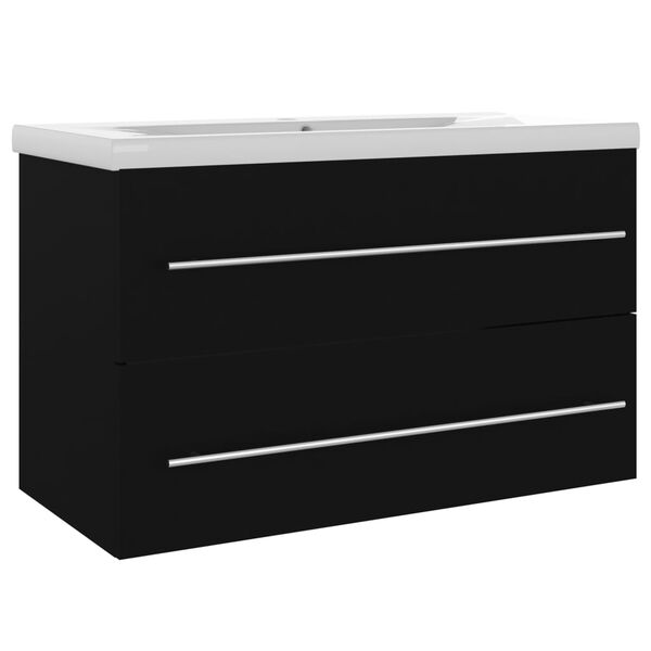 vidaXL Sink Cabinet with Built-in Basin Black Engineered Wood