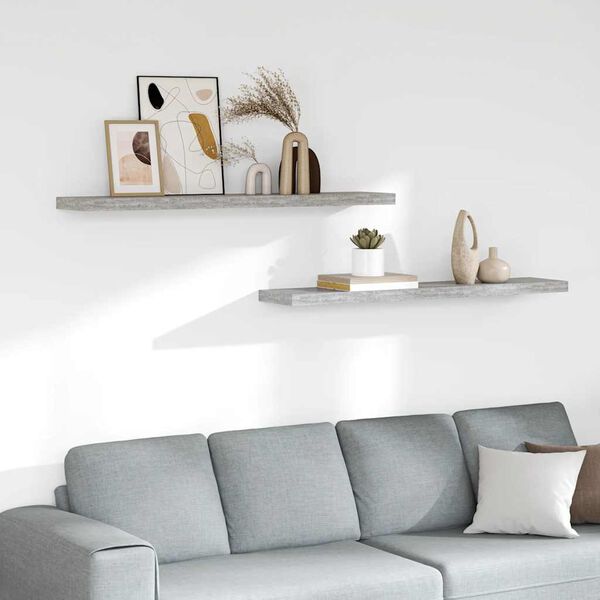 vidaXL Floating Wall Shelves 2 pcs Concrete Grey 120x23.5x3.8 cm MDF