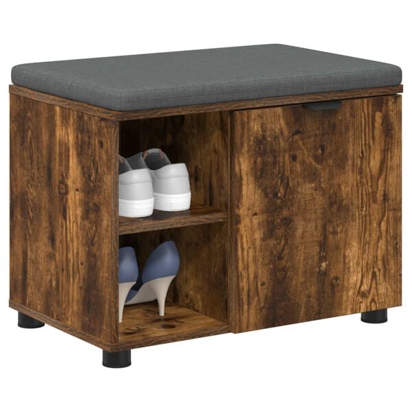 vidaXL Hall Bench with Cushion with Shelf Smoked Oak 60 x 38 x 46 cm